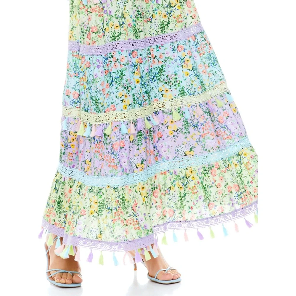 Alice + Olivia Karolina Smocked Waist Floral Tie Front Maxi Dress - Picture 6 of 16